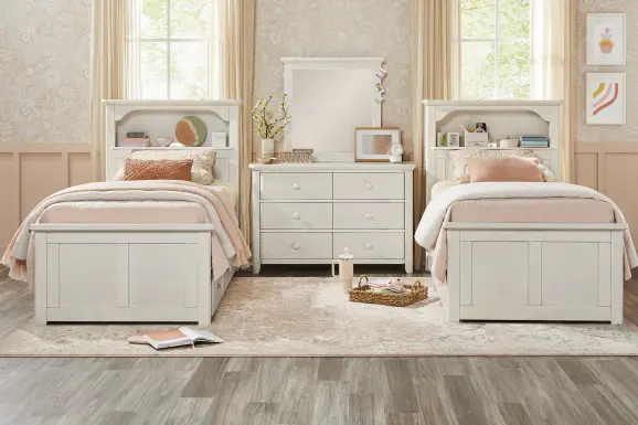 Kids South Bend Washed White Twin Bookcase Bedroom