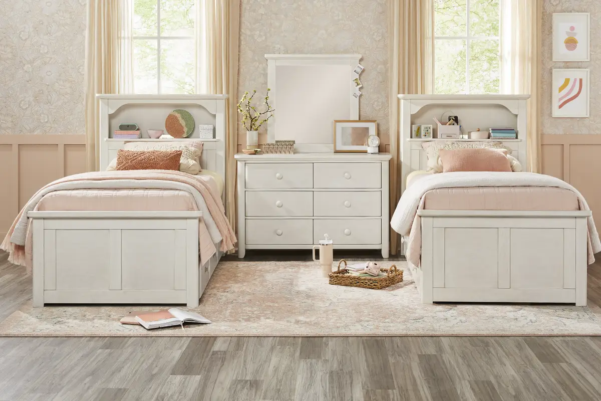 Kids South Bend Washed White Twin Bookcase Bedroom