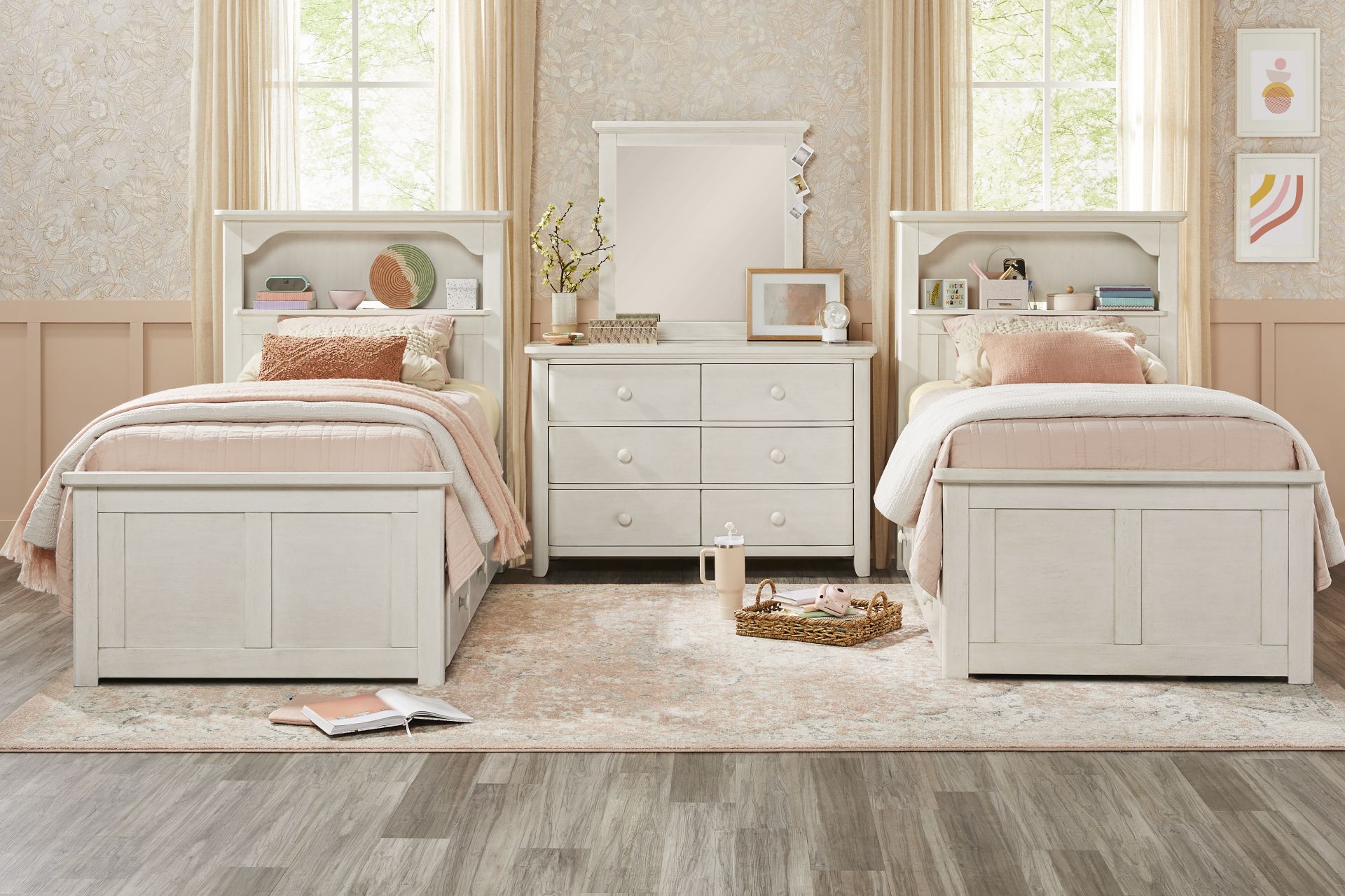 Kids South Bend Washed White Twin Bookcase Bedroom - Image 1