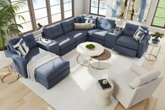 Dark Blue 8 Pc Power Reclining ModularOne with Media Consoles