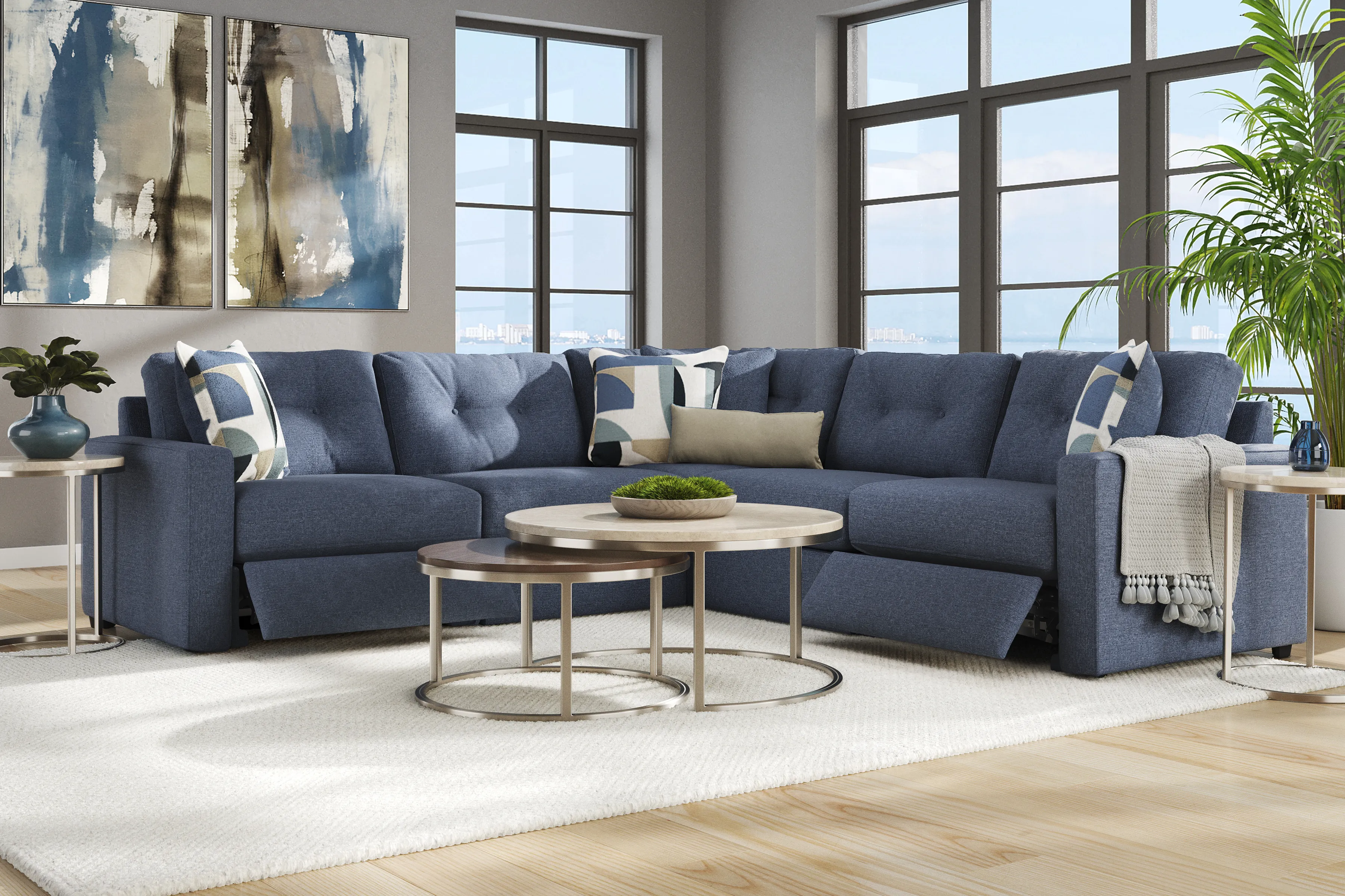 Dark Blue 5 Pc Power Reclining ModularOne - Thumbnail - Image 2