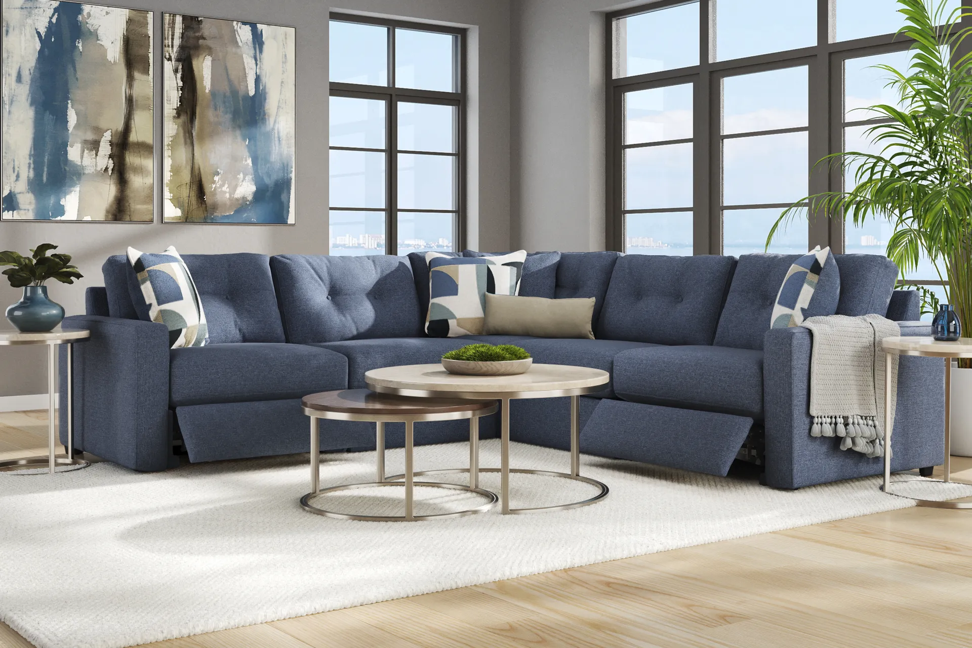 Dark Blue 5 Pc Power Reclining ModularOne - Image 2