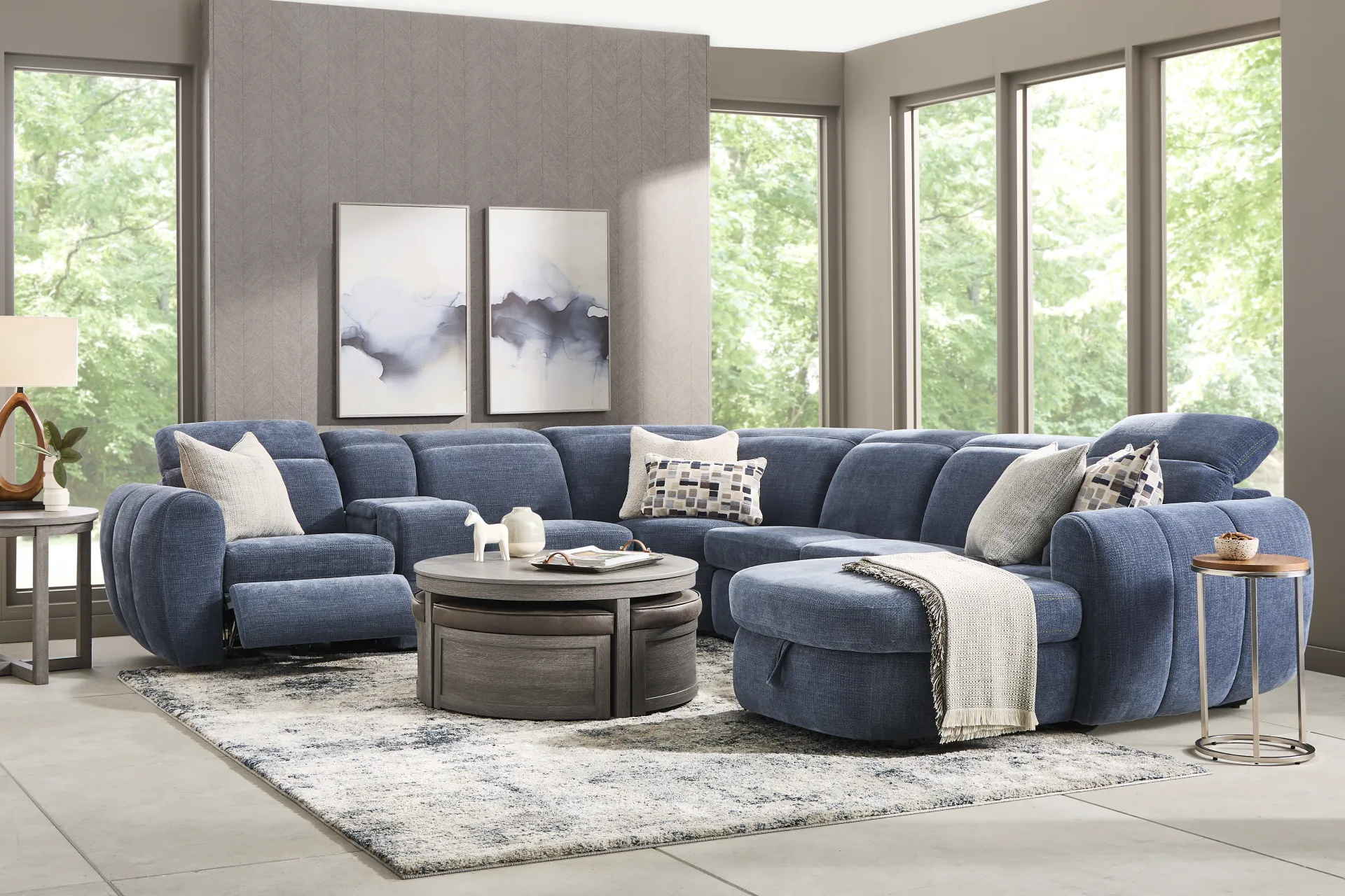 Laurel Heights Blue 6 Pc Dual Power Reclining Sleeper Sectional - Image 1