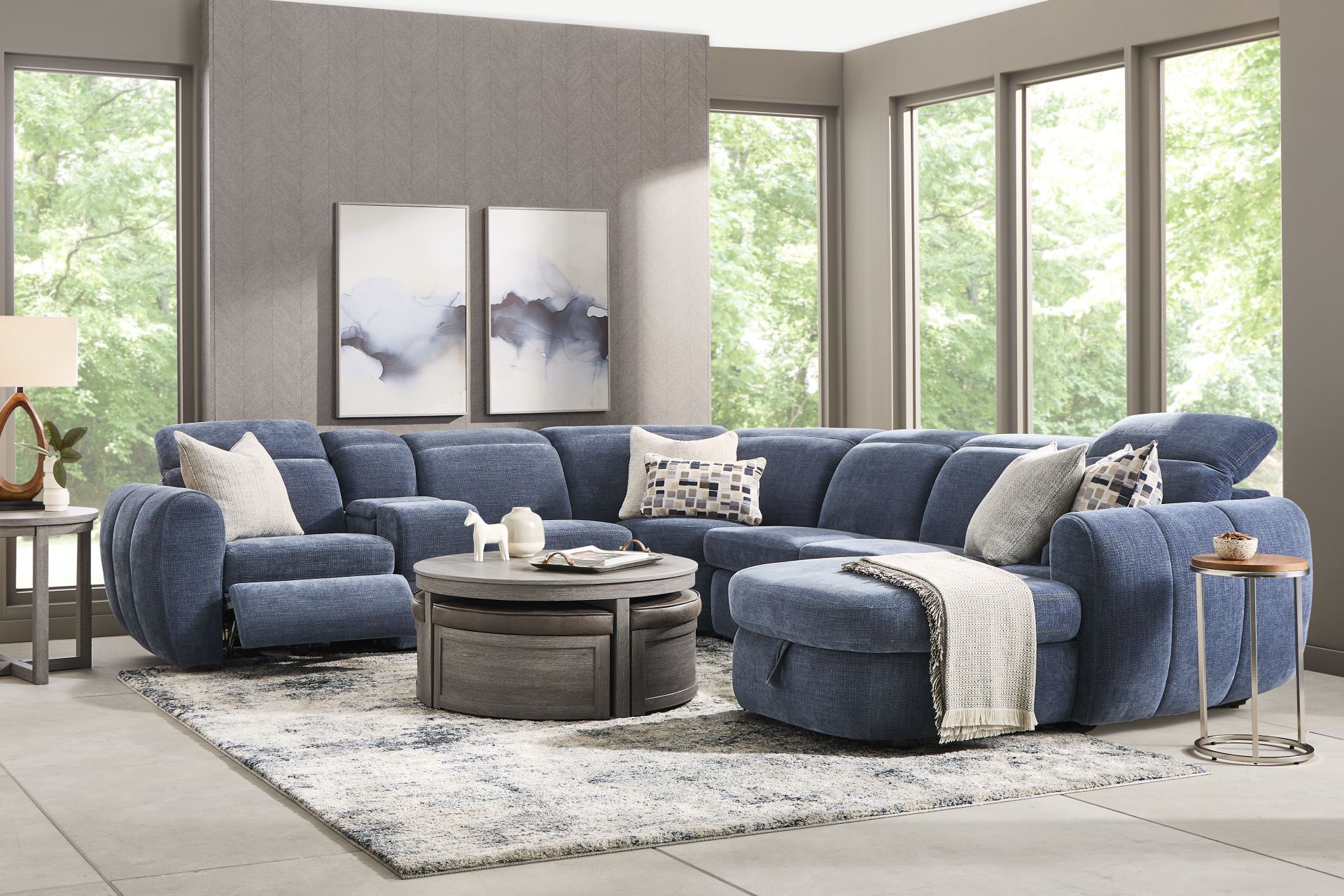 Laurel Heights Blue 6 Pc Dual Power Reclining Sleeper Sectional - Image 2