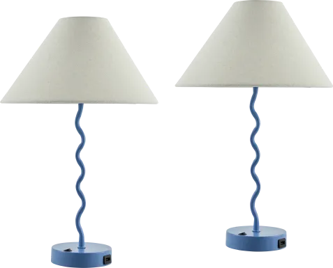Kids Squiggly Lane Blue Lamp, Set of 2