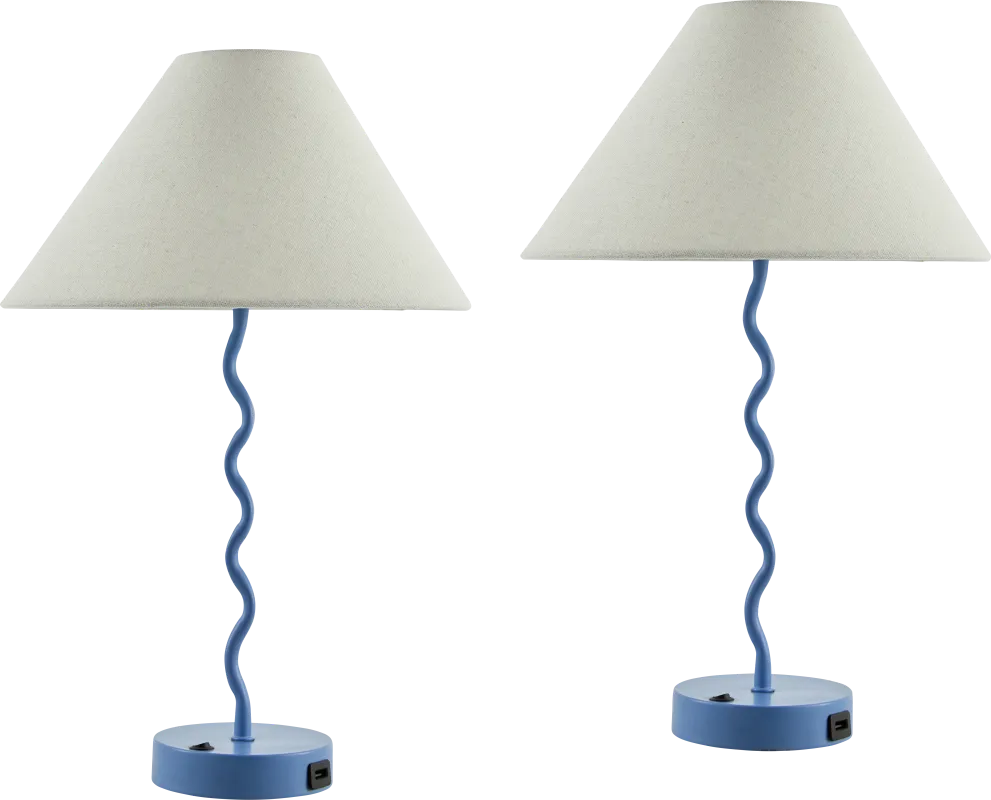 Kids Squiggly Lane Blue Lamp, Set of 2