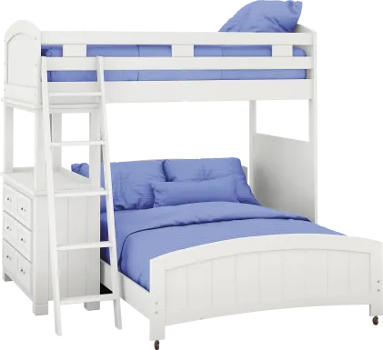 Kids Cottage Colors White Twin/Full Loft Bed with Dresser
