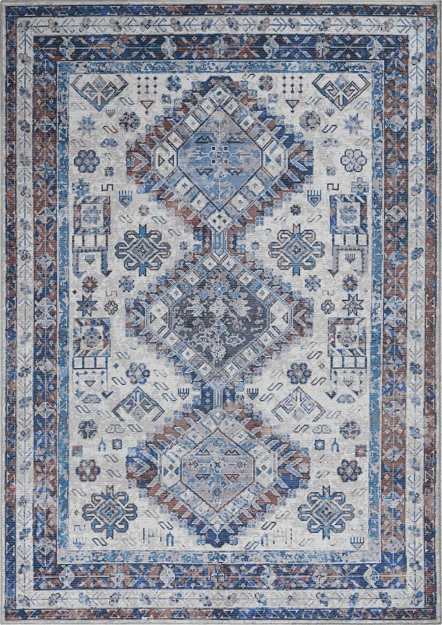 Aebby Blue 7'10 x 9'9 Machine Washable Rug