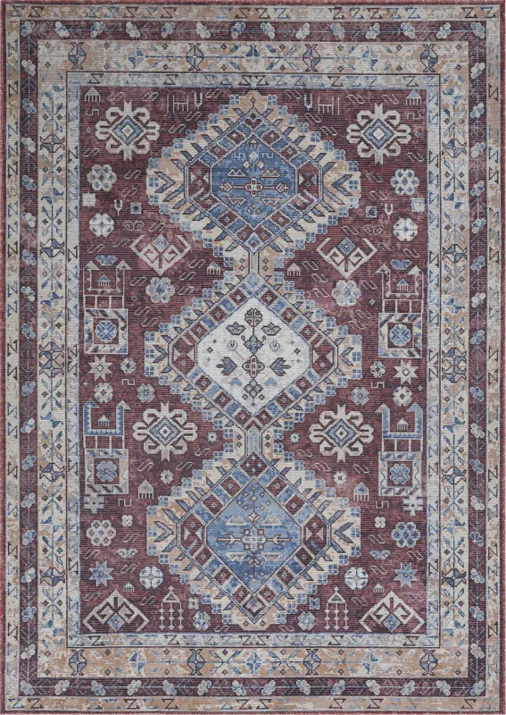 Aebby Red 5'3 x 7'6 Machine Washable Rug