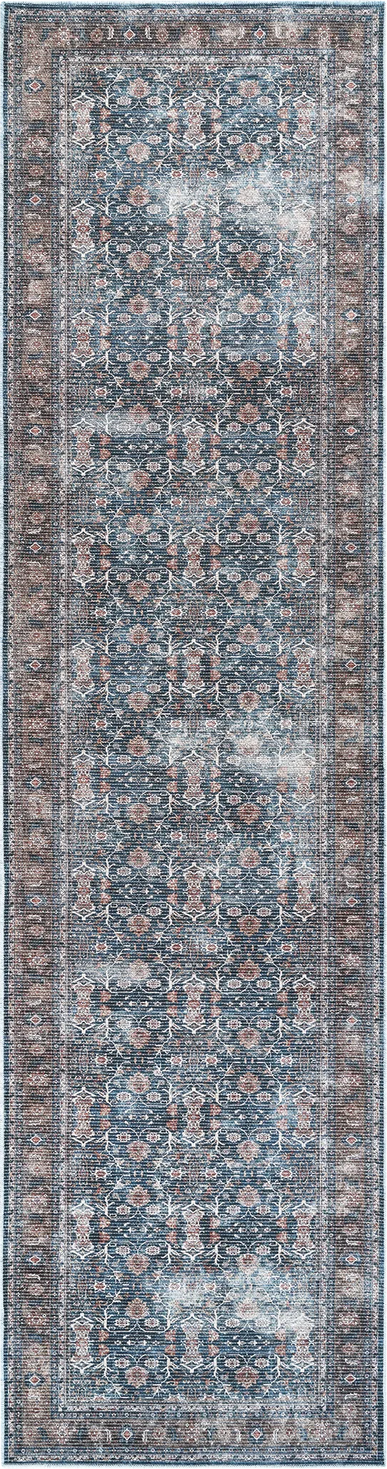 Arbelle Dark Blue 2'7 x 10' Machine Washable Rug - Image 1