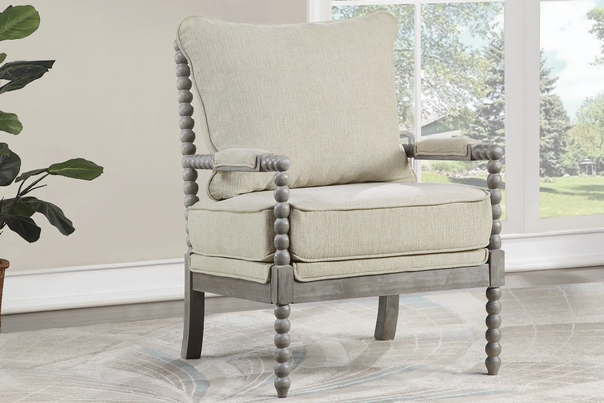 Susanna Gray Accent Chair with Beige Cushions - Image 4