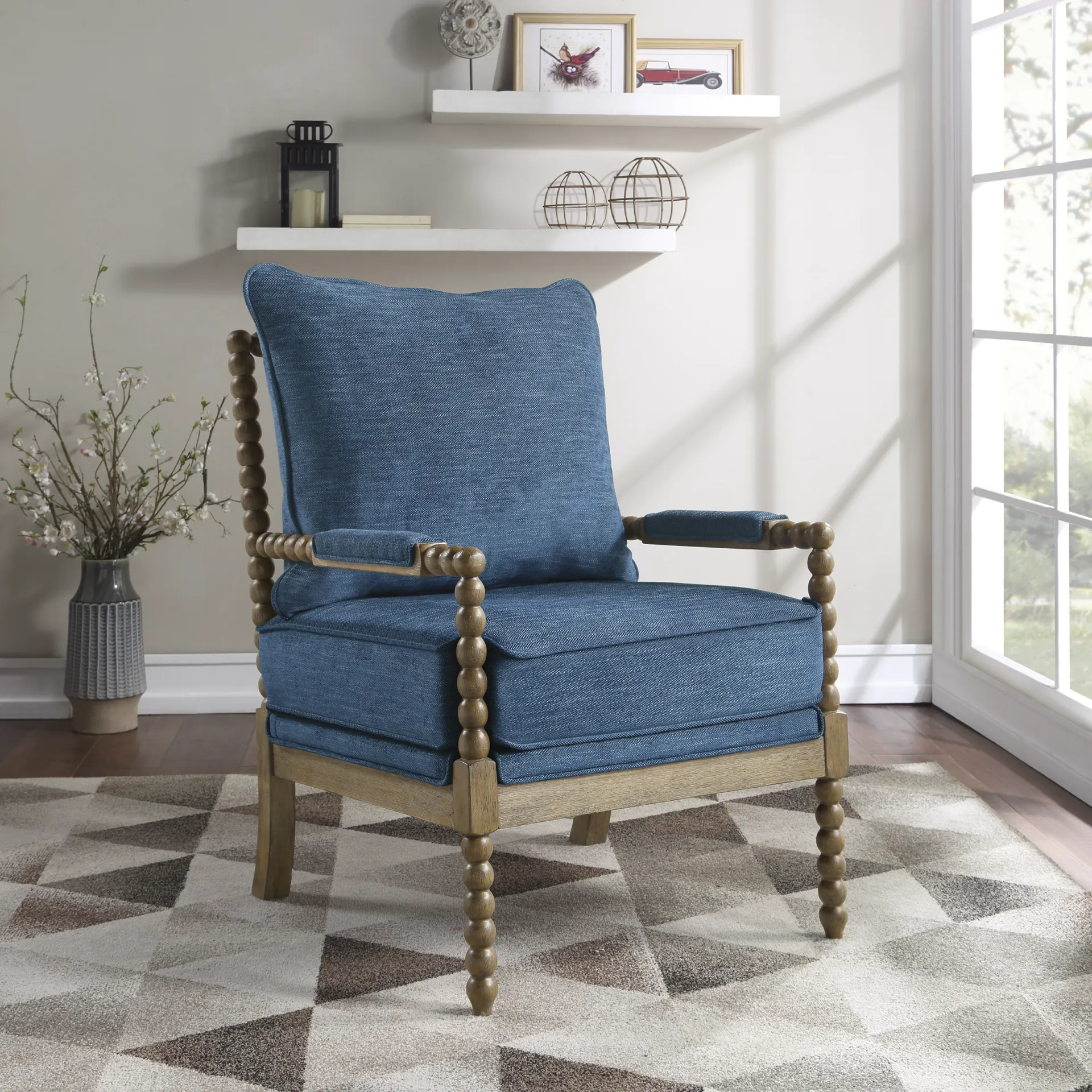Susanna Brown Accent Chair with Navy Cushions - Image 4