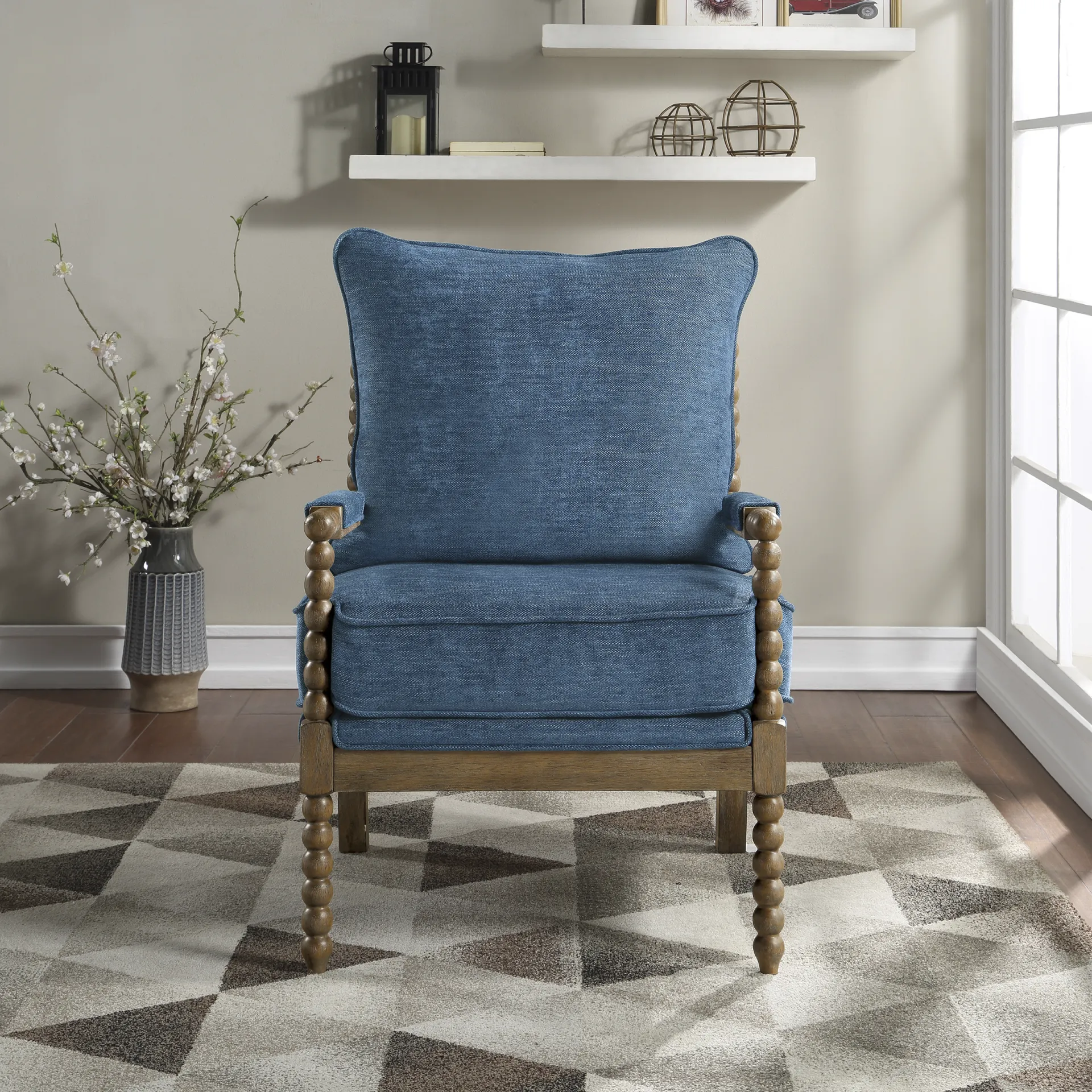 Susanna Brown Accent Chair with Navy Cushions - Image 5