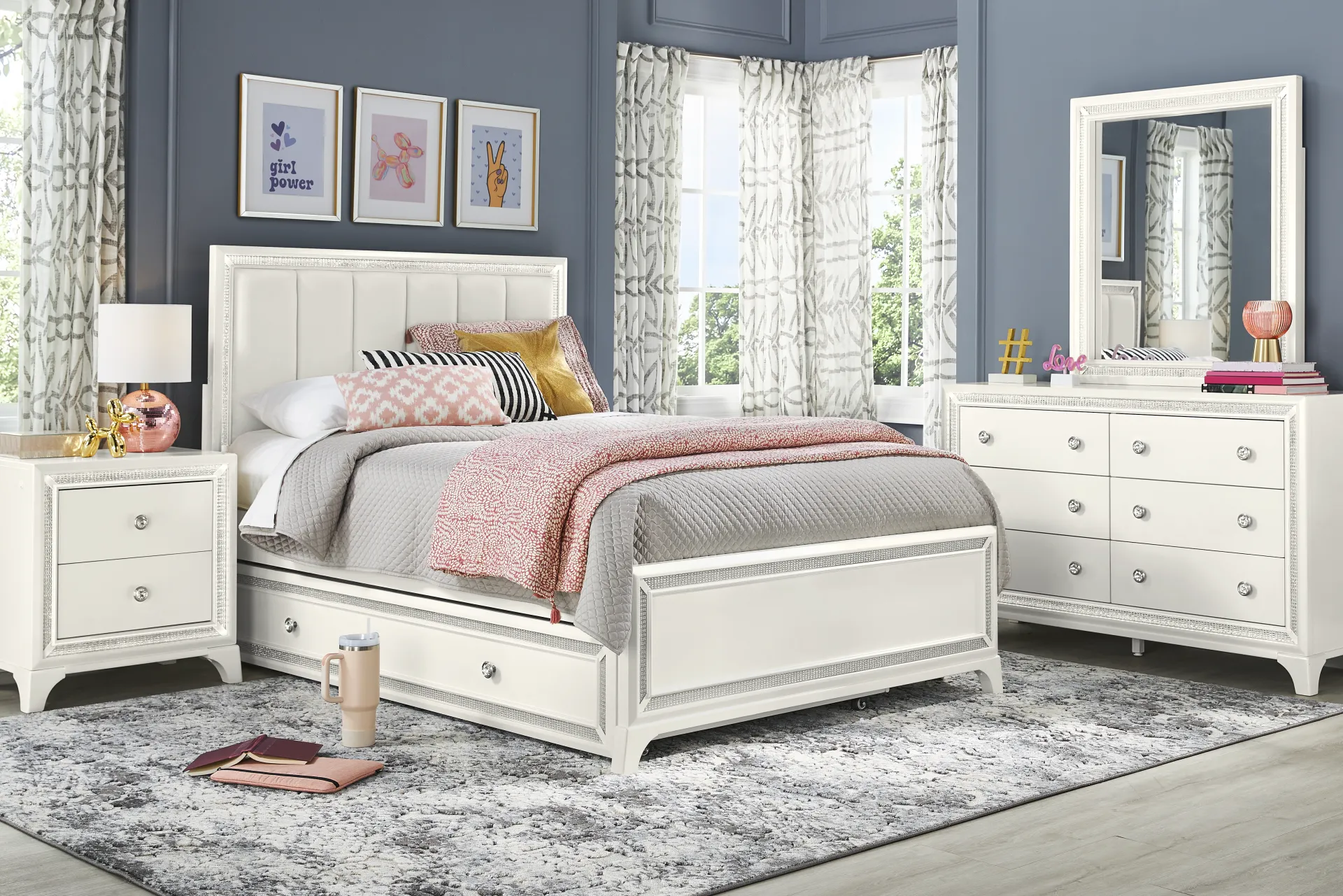 Kids Alyssa White Full Lighted Upholstered Bed - Image 2