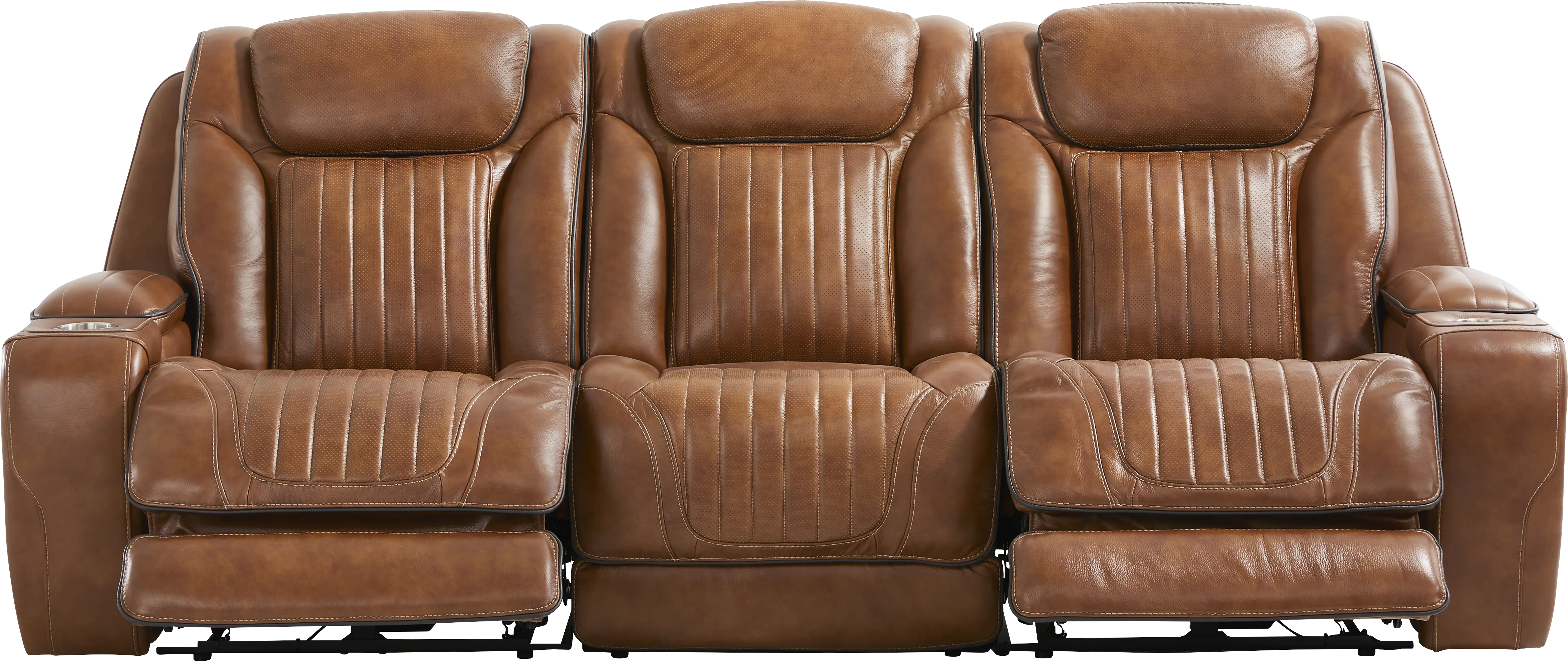 Amplify Brown Leather 3 Pc Triple Power Sofa - Thumbnail - Image 1