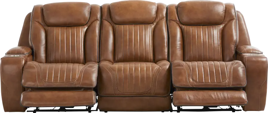 Amplify Brown Leather 3 Pc Triple Power Sofa