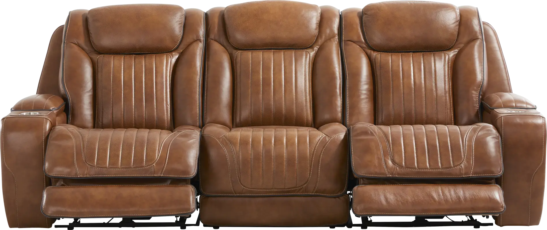 Amplify Brown Leather 3 Pc Triple Power Sofa