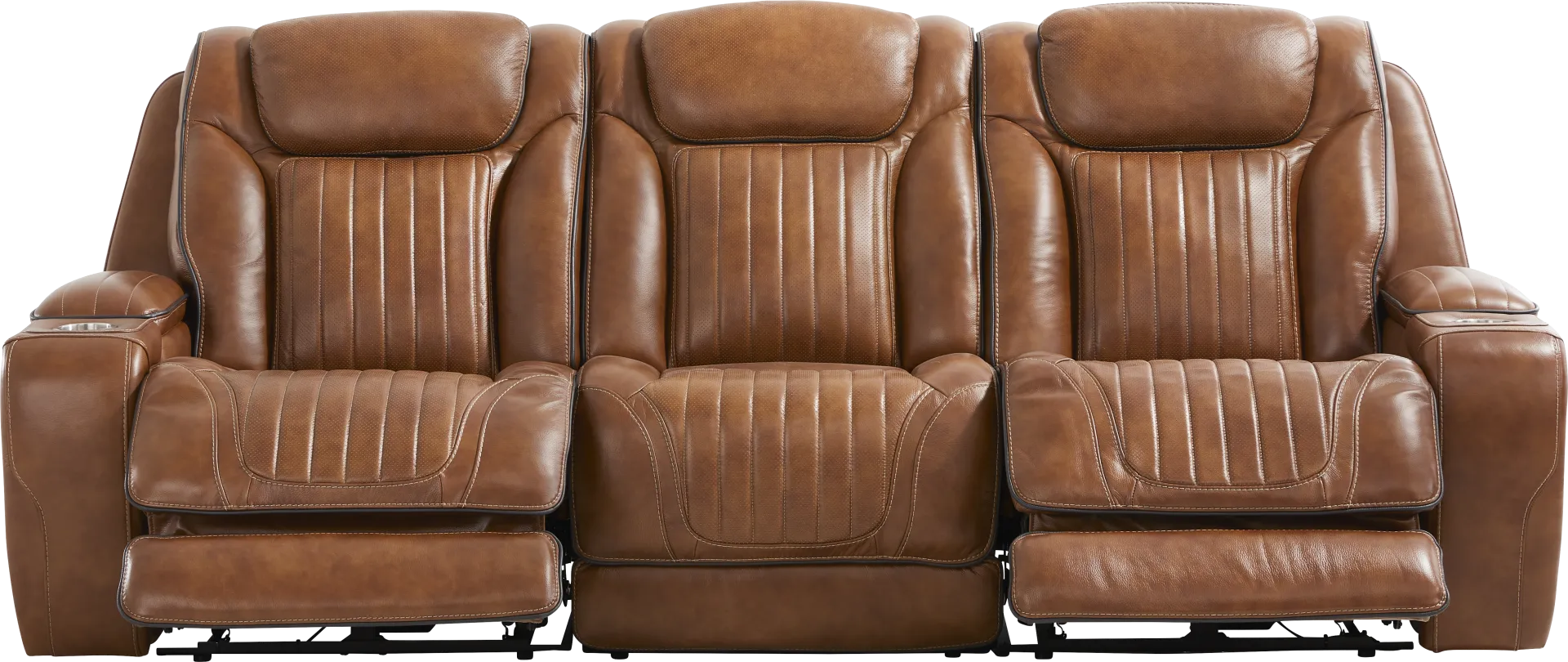 Amplify Brown Leather 3 Pc Triple Power Sofa - Image 1
