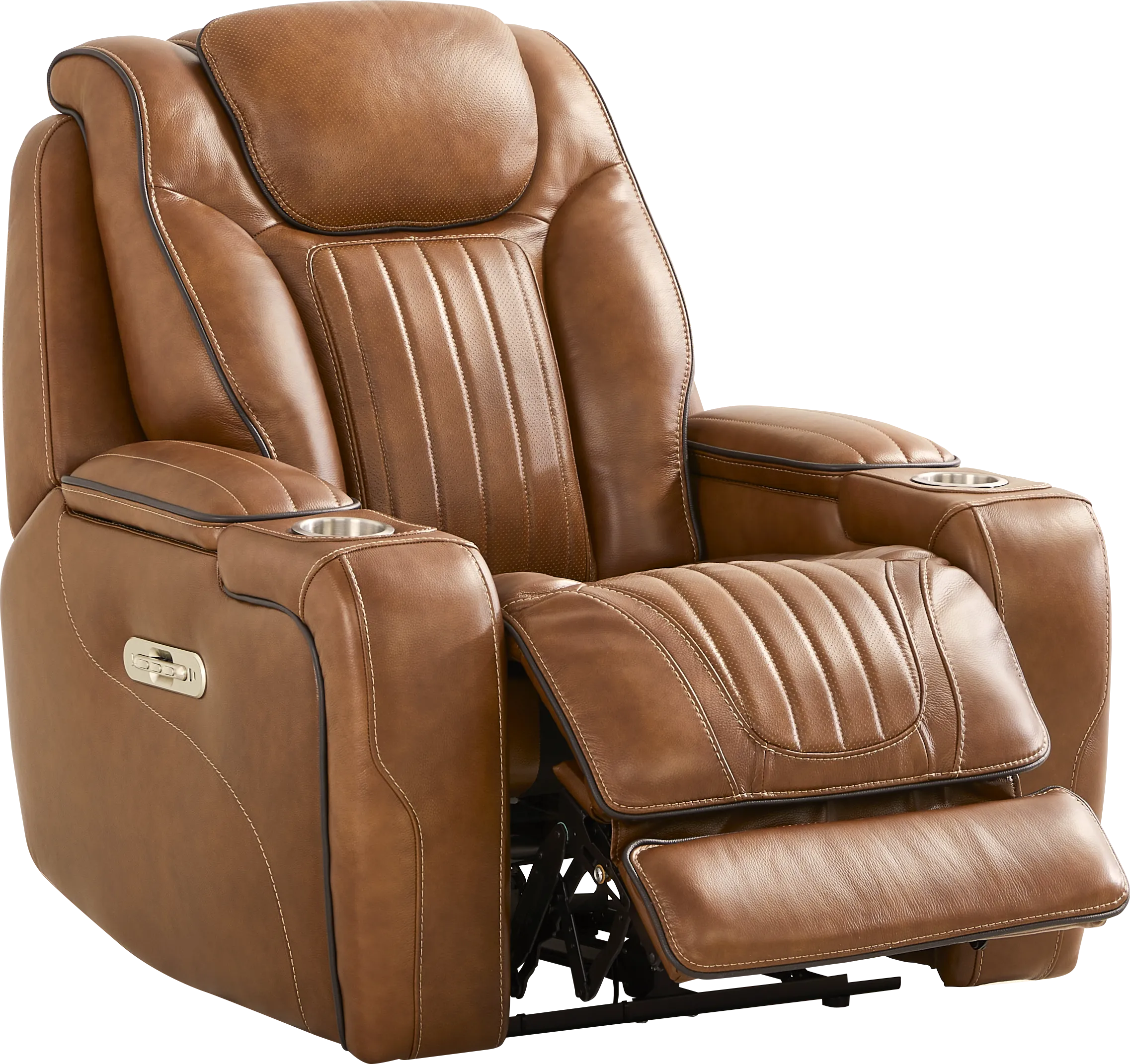 Amplify Brown Leather Triple Power Recliner - Thumbnail - Image 1