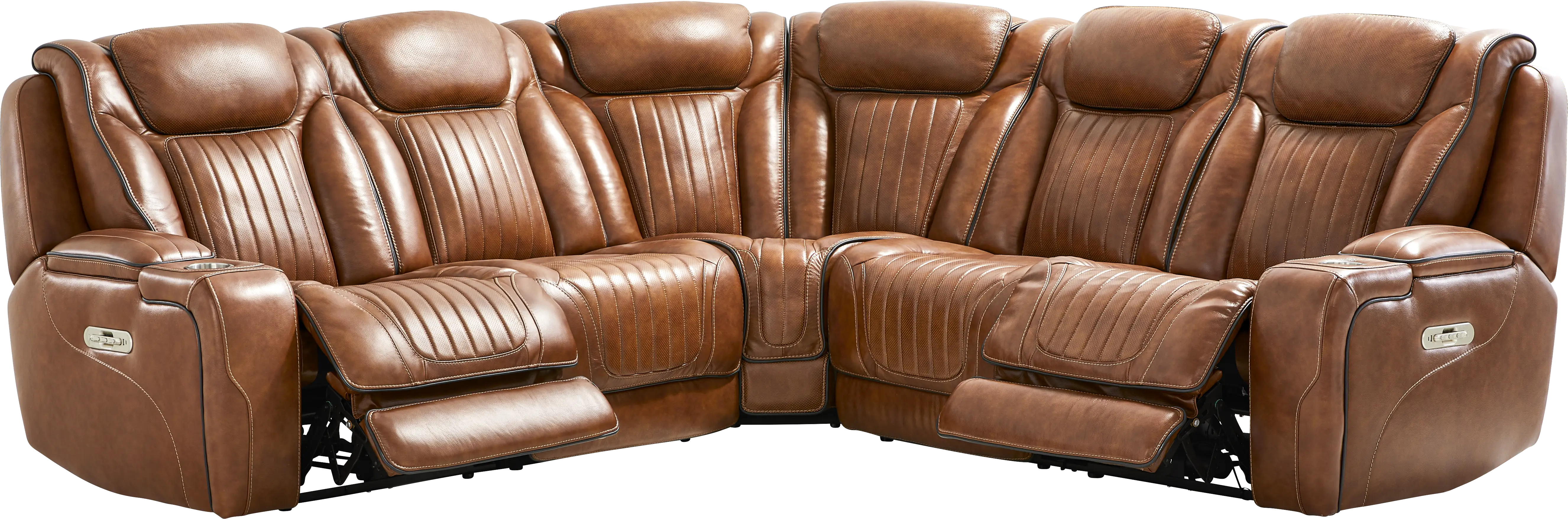 Amplify Brown Leather 5 Pc Triple Power Sectional - Thumbnail - Image 1