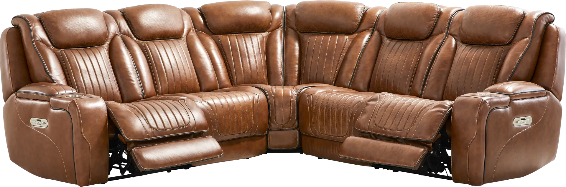 Amplify Brown Leather 5 Pc Triple Power Sectional - Image 1