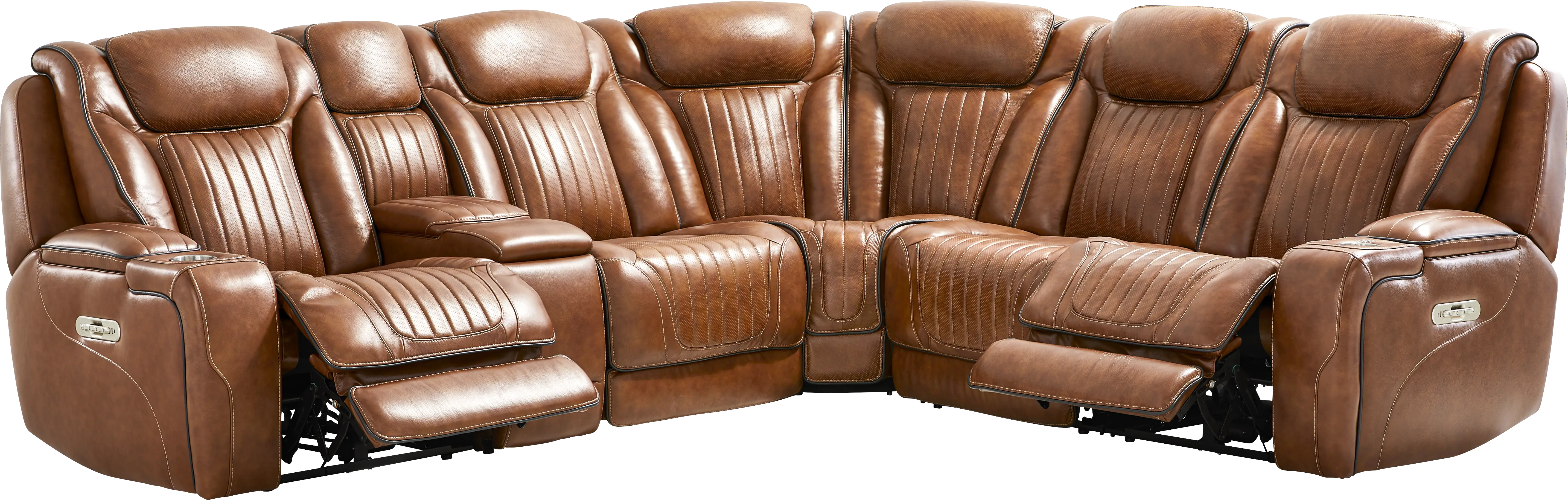 Amplify Brown Leather 6 Pc Triple Power Sectional - Thumbnail - Image 1