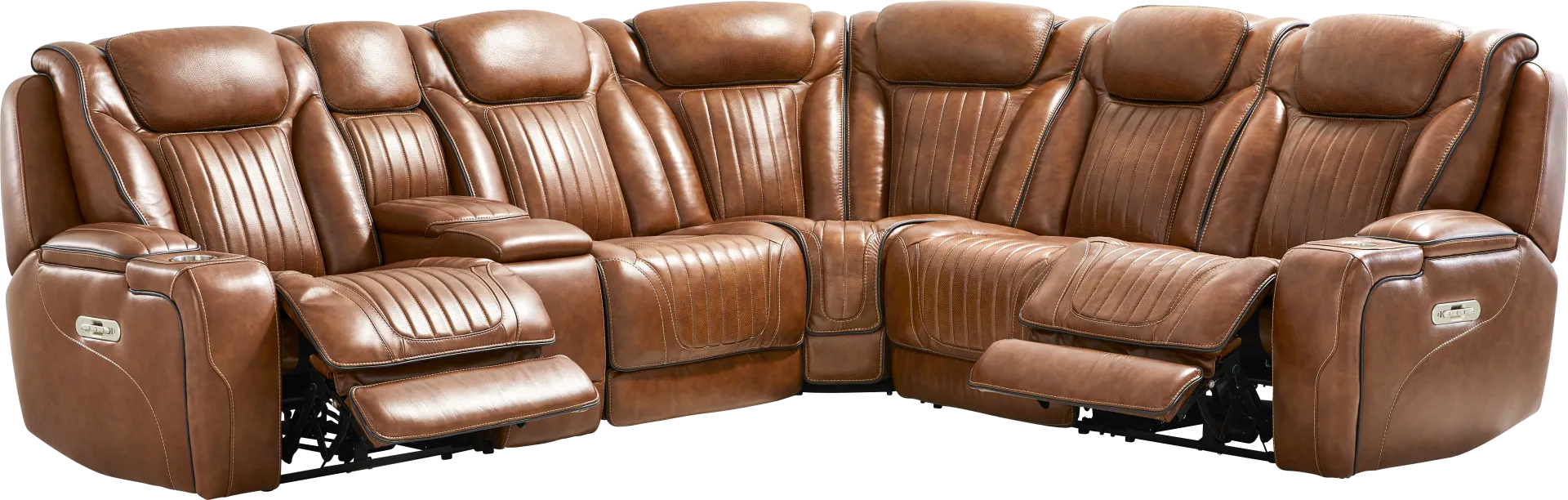 Amplify Brown Leather 6 Pc Triple Power Sectional - Image 1
