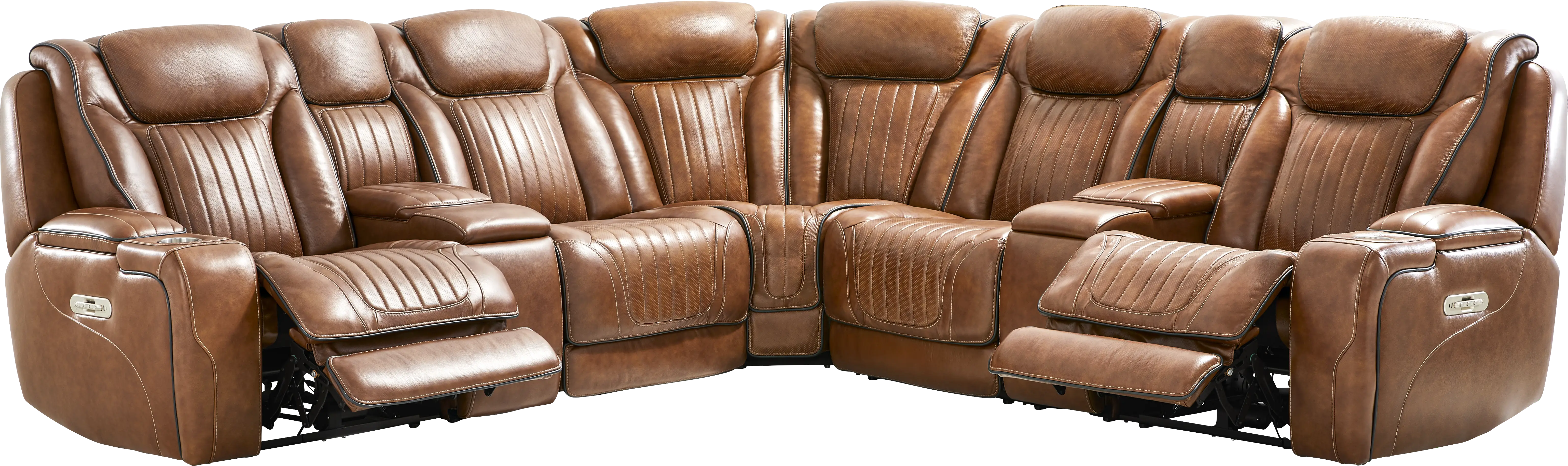 Amplify Brown Leather 7 Pc Triple Power Sectional - Thumbnail - Image 1