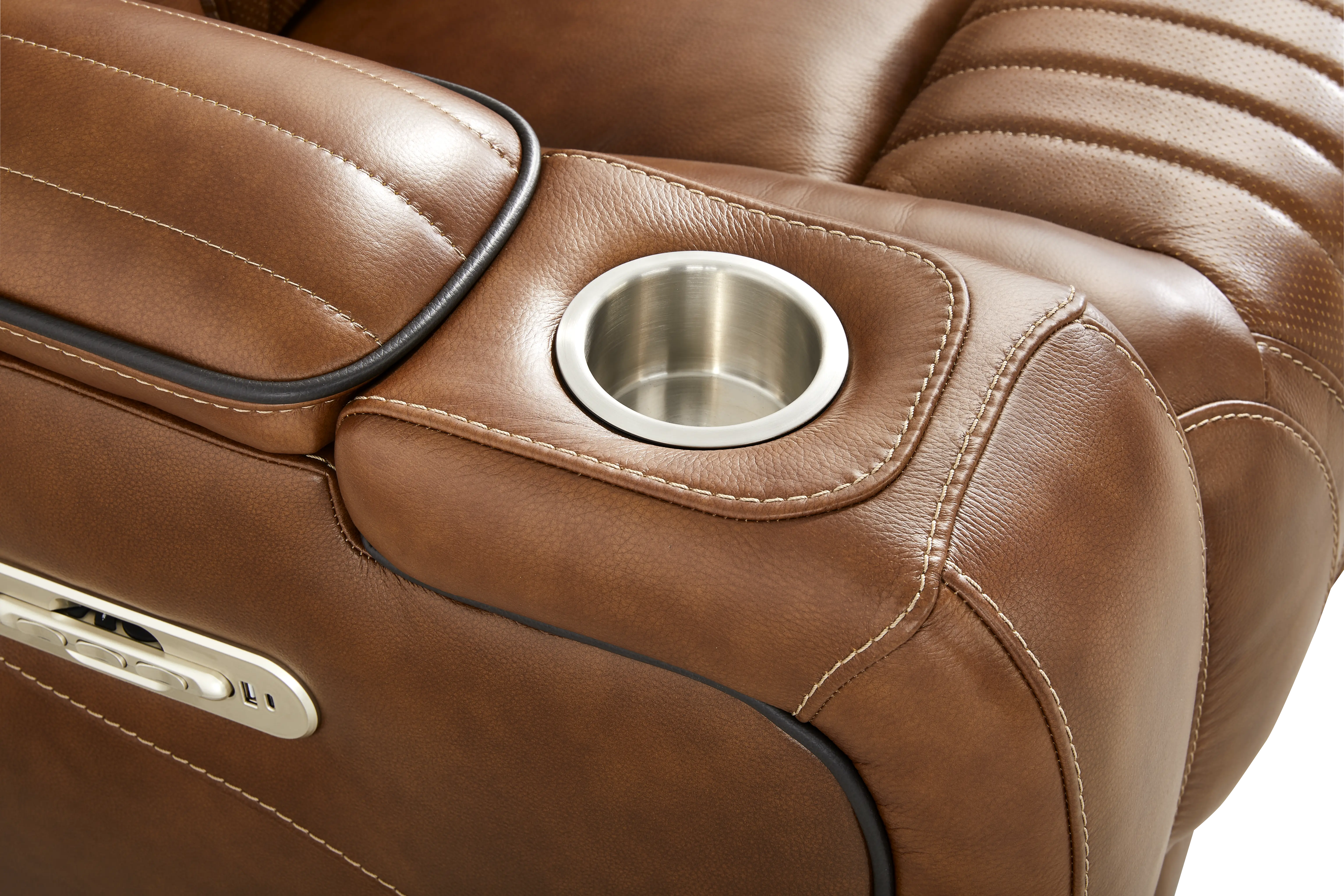 Amplify Brown Leather Triple Power Recliner - Image 32