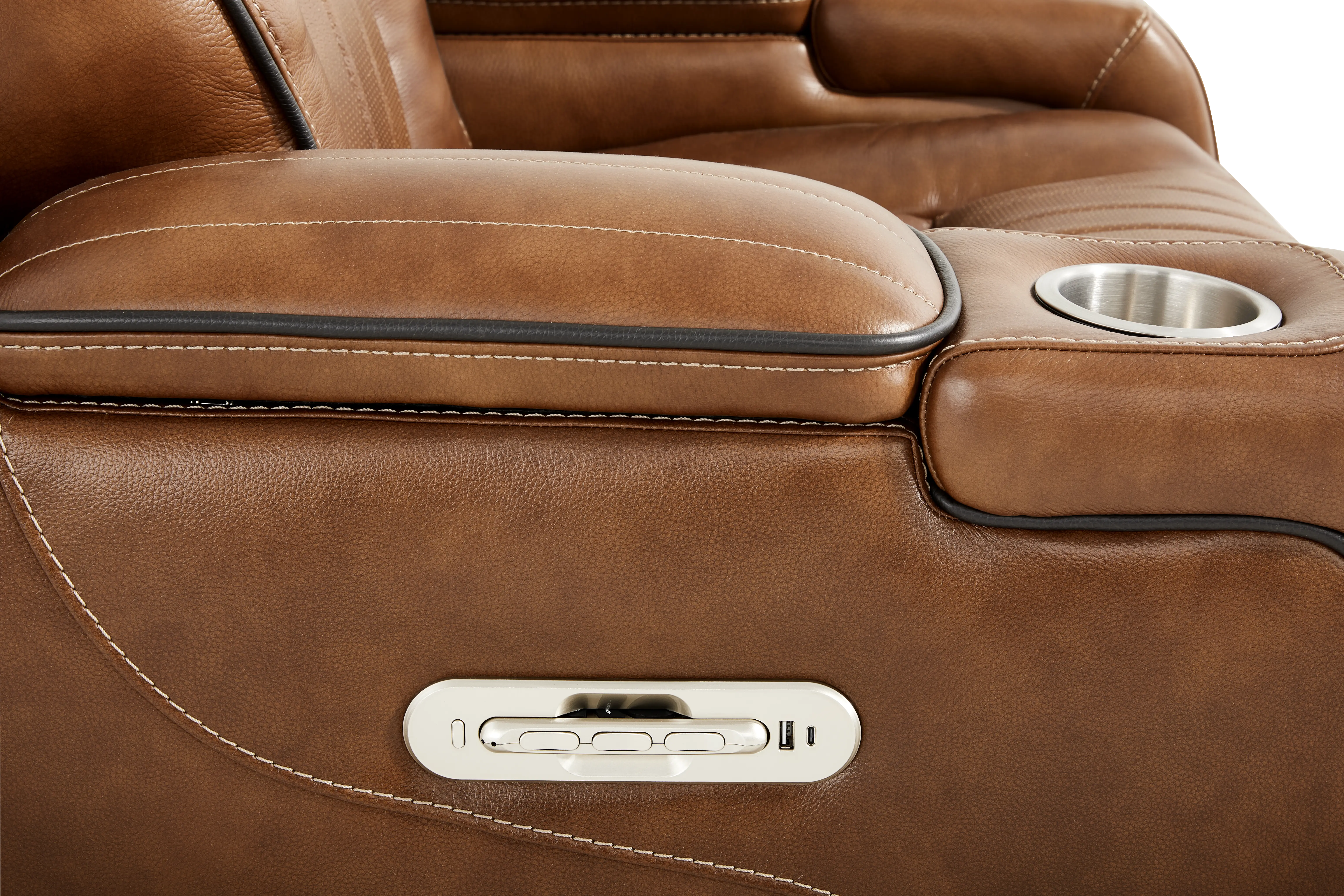 Amplify Brown Leather Triple Power Recliner - Image 33