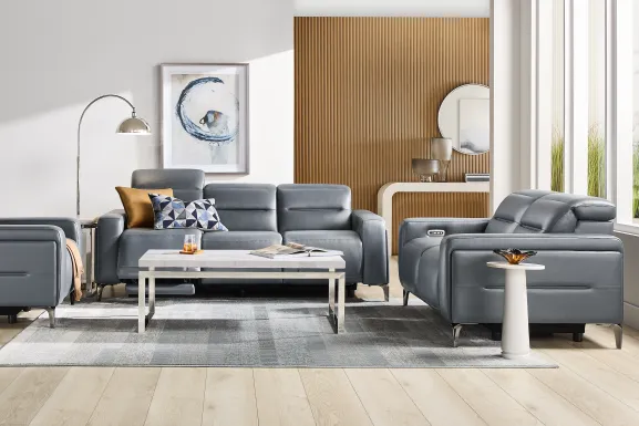 Amalfi Blue Leather 9 Pc Dual Power Reclining Living Room