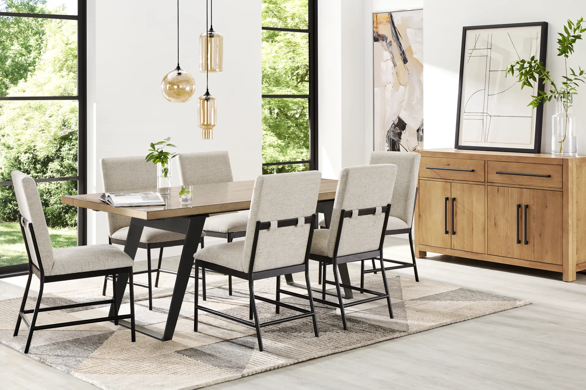 Grand Falls Natural Brown 7 Pc Dining Room with Upholstered Chairs - Image 1