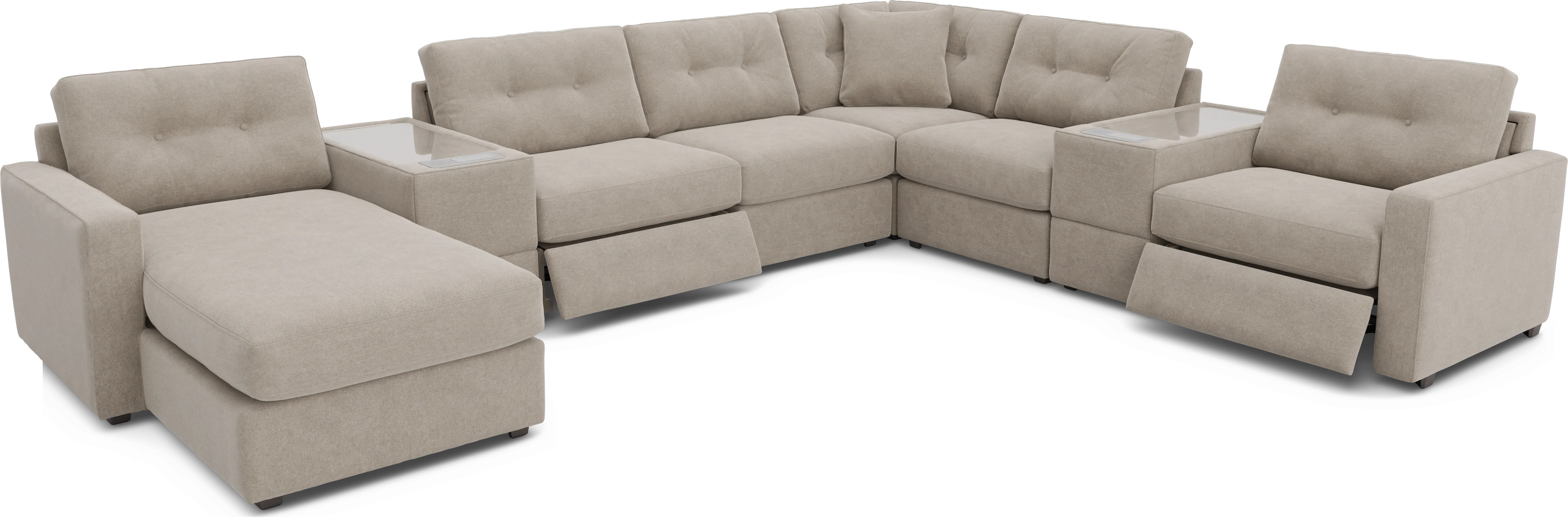 Beige 8 Pc Power Reclining ModularOne with Media Consoles - Thumbnail - Image 1