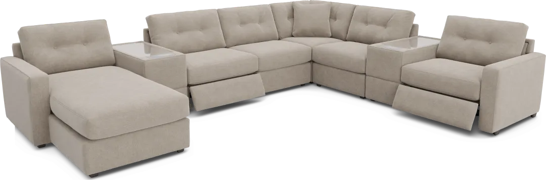 Beige 8 Pc Power Reclining ModularOne with Media Consoles