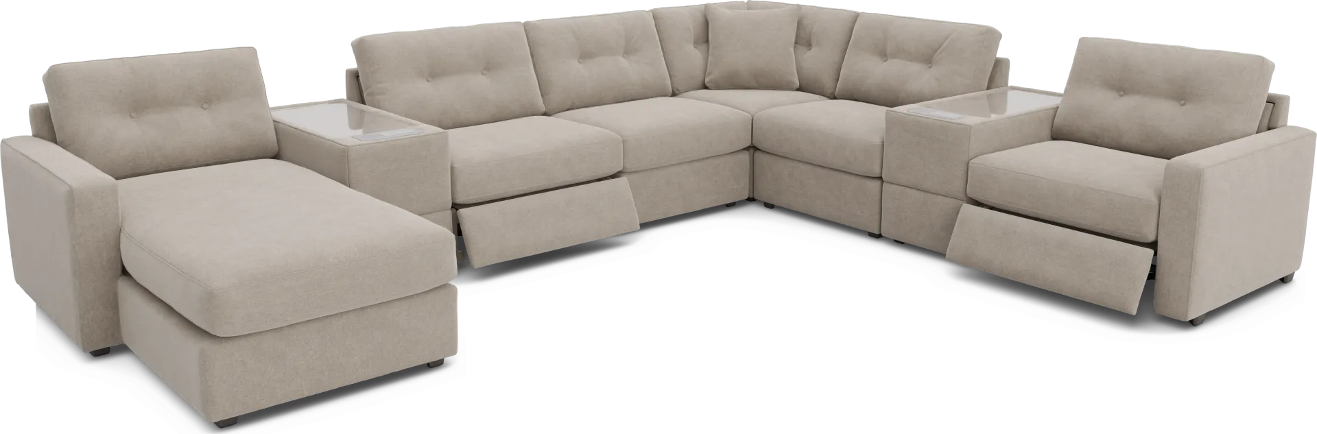 Beige 8 Pc Power Reclining ModularOne with Media Consoles - Image 1