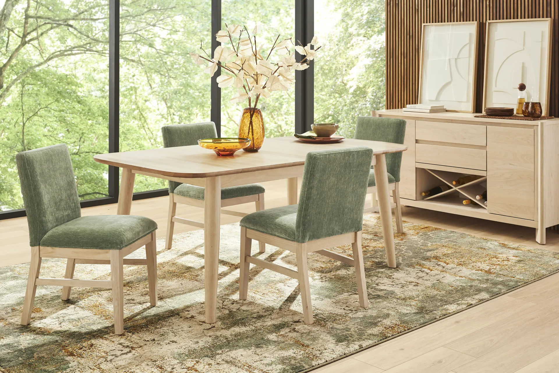 Julian Natural 5 Pc Dining Room with Green Upholstered Chairs - Image 1