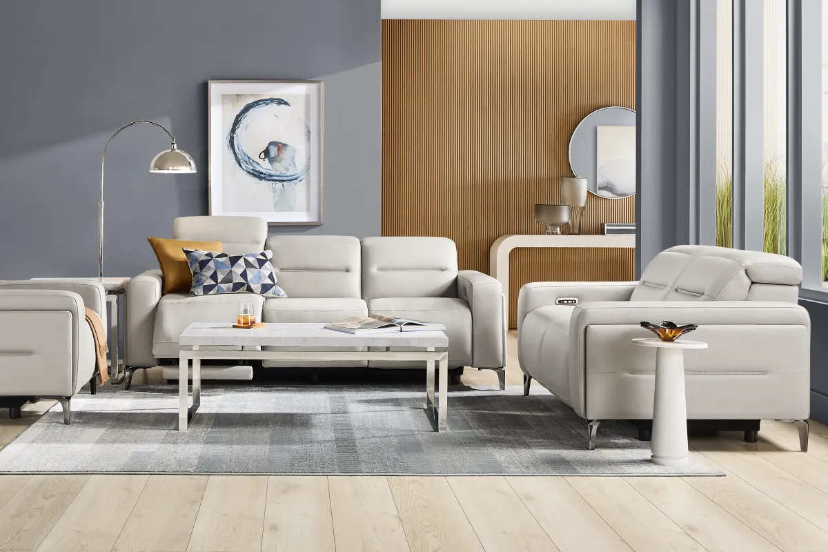 Amalfi Gray Leather 8 Pc Dual Power Reclining Living Room