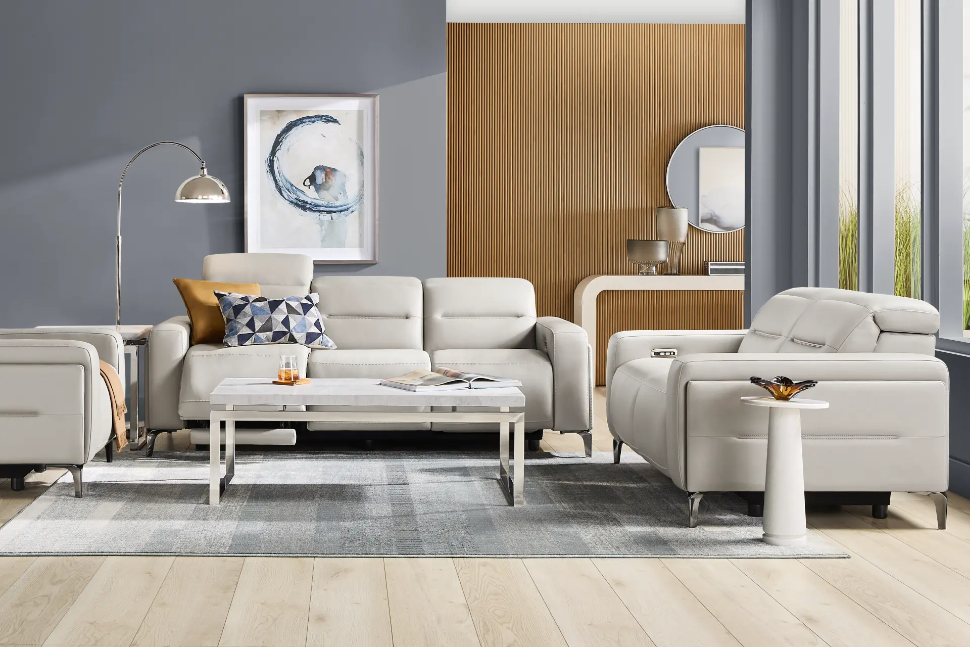 Amalfi Gray Leather 9 Pc Dual Power Reclining Living Room
