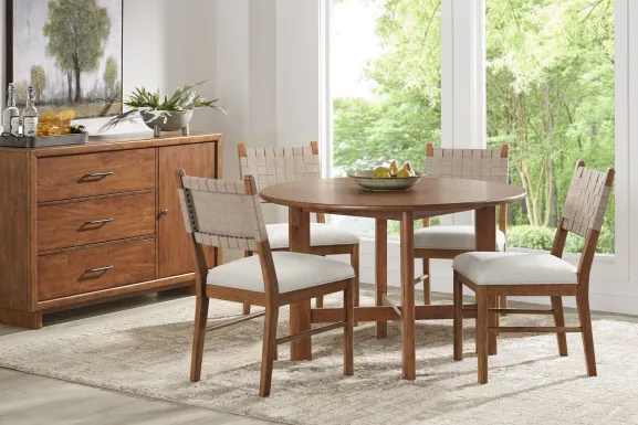 Surrey Ellis Brown 5 Pc Round Dining Room with Strap Back Chairs