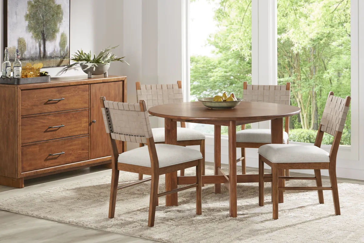 Surrey Ellis Brown 5 Pc Round Dining Room with Strap Back Chairs