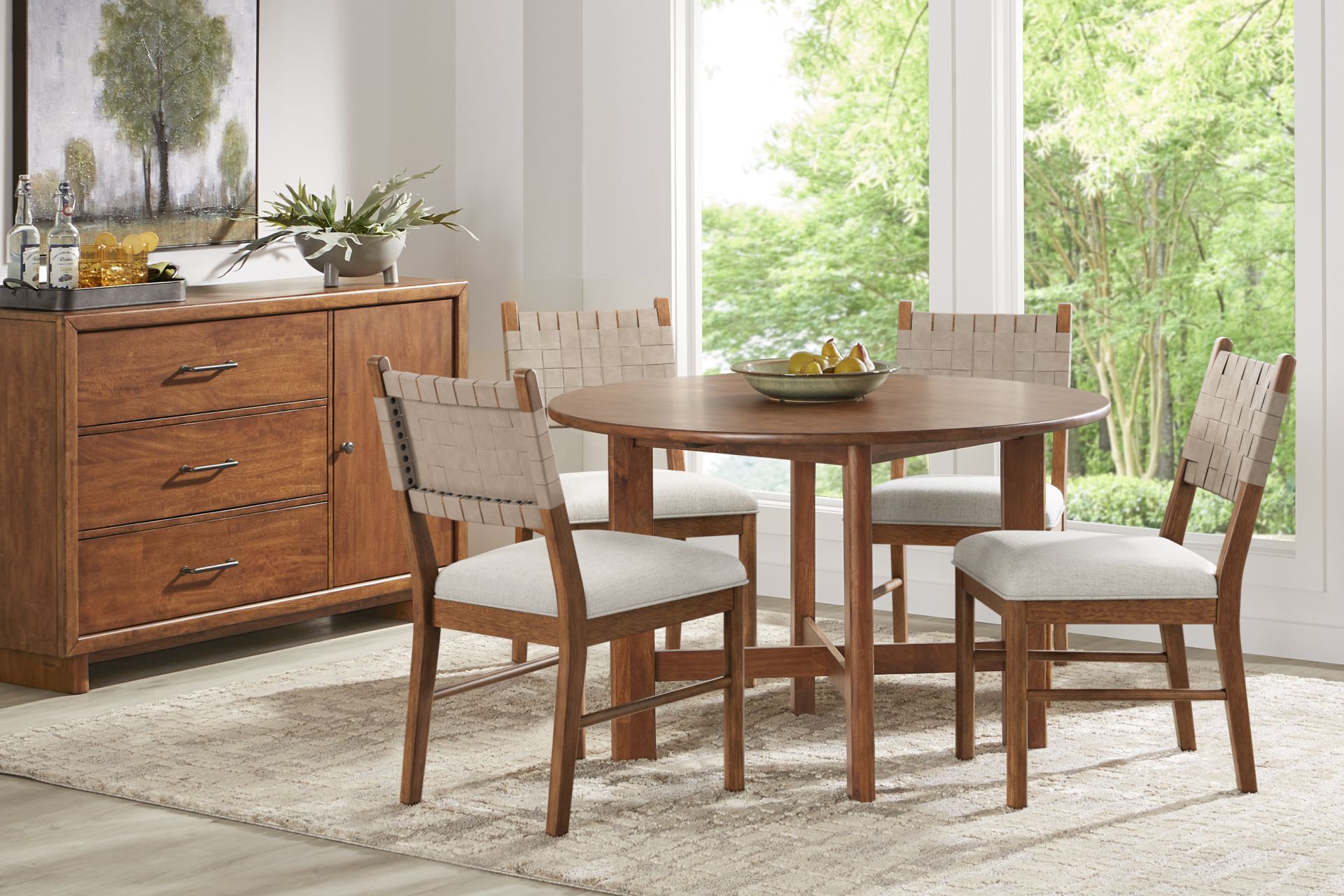 Surrey Ellis Brown 5 Pc Round Dining Room with Strap Back Chairs - Image 1