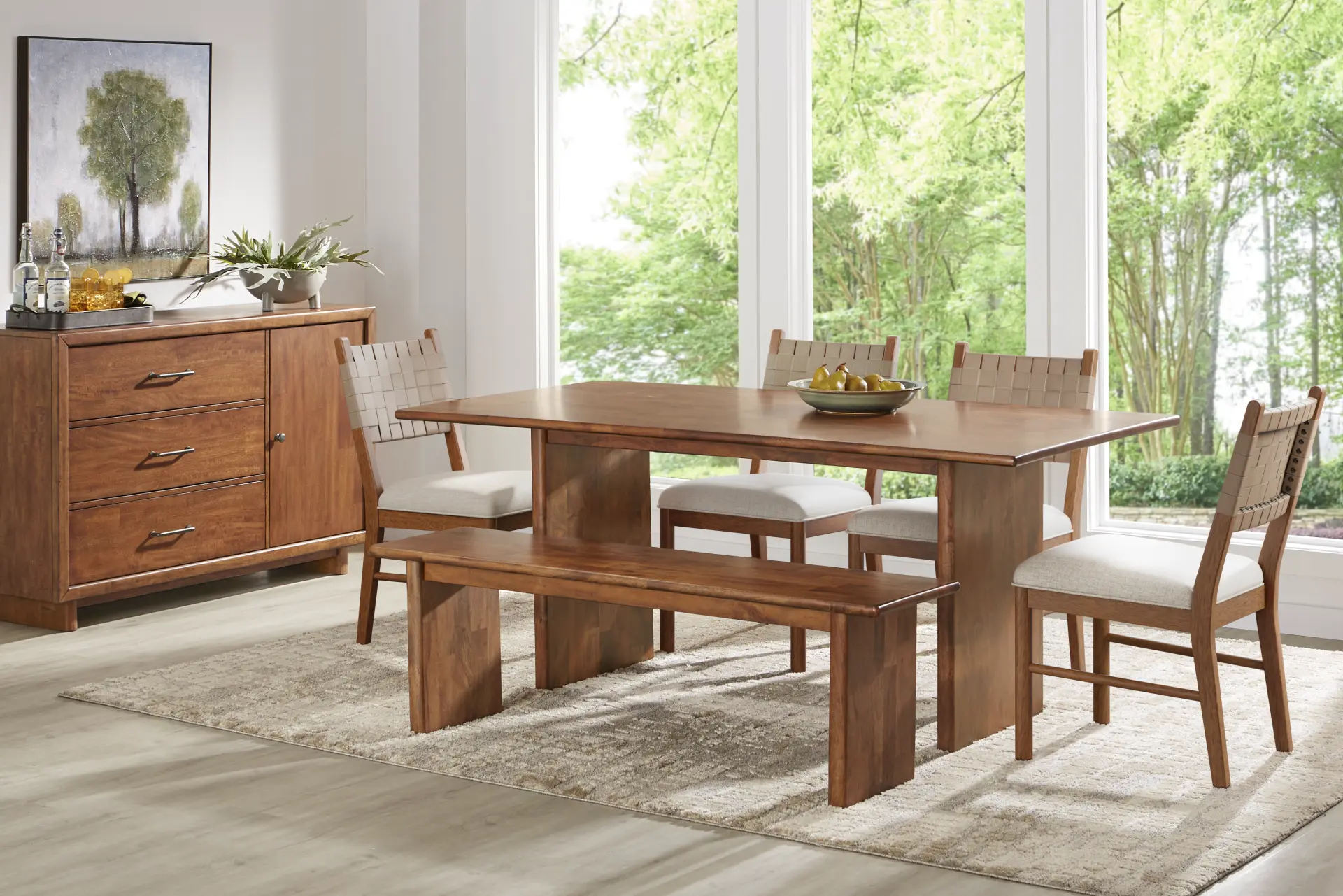 Surrey Ellis Brown 6 Pc Dining Room with Strap Back Chairs and Bench
