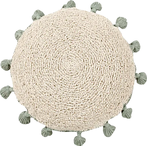 Kids Circle Tassels Natural/Green Pillow - Thumbnail - Image 1