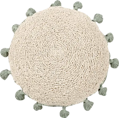 Kids Circle Tassels Natural/Green Pillow