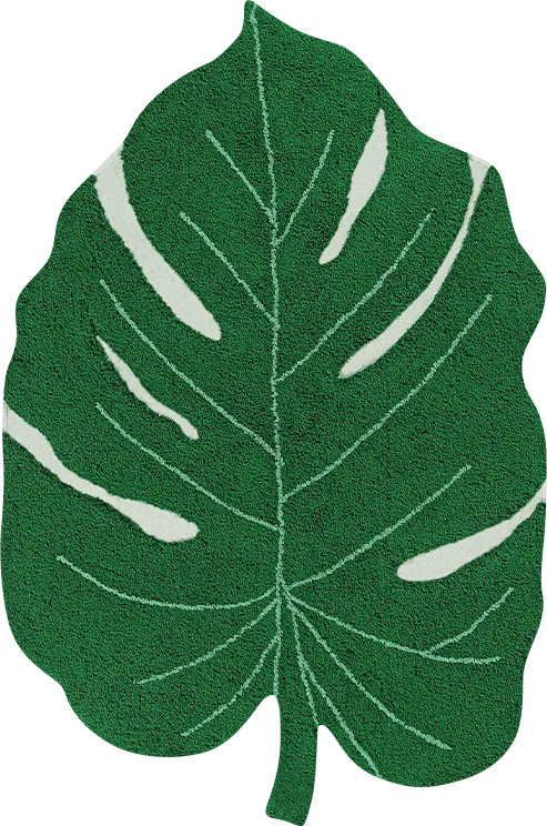 Kids Green 4' x 5'3 Monstera Leaf Machine Washable Rug - Thumbnail - Image 1