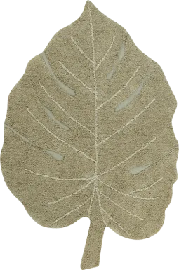 Kids Olive 4' X 5'11 Monstera Leaf Machine Washable Rug