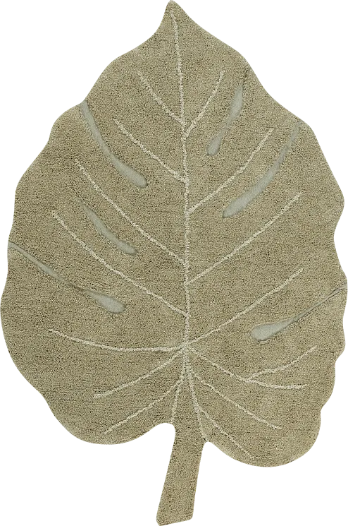 Kids Olive 4' X 5'11 Monstera Leaf Machine Washable Rug - Image 1