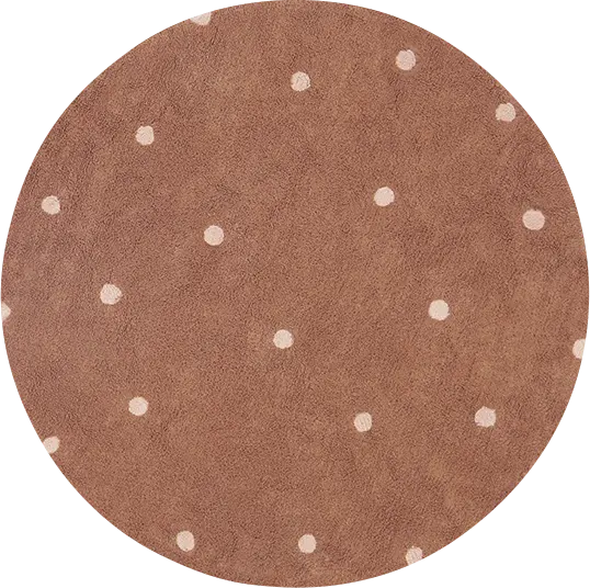 Kids Chestnut 4'7 Round Dot Machine Washable Rug