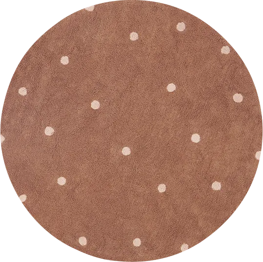 Kids Chestnut 4'7 Round Dot Machine Washable Rug - Image 1