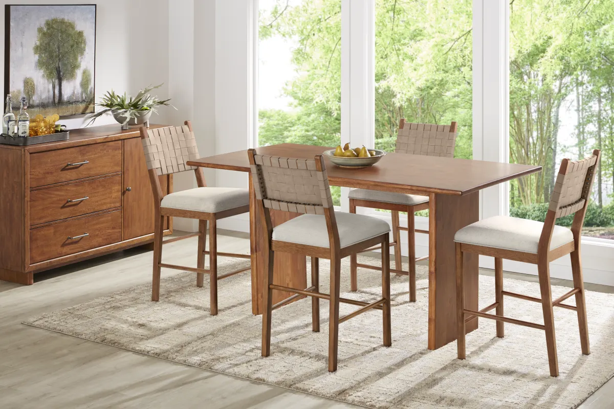 Surrey Ellis Brown 5 Pc Counter Height Dining Room with Strap Back Stools